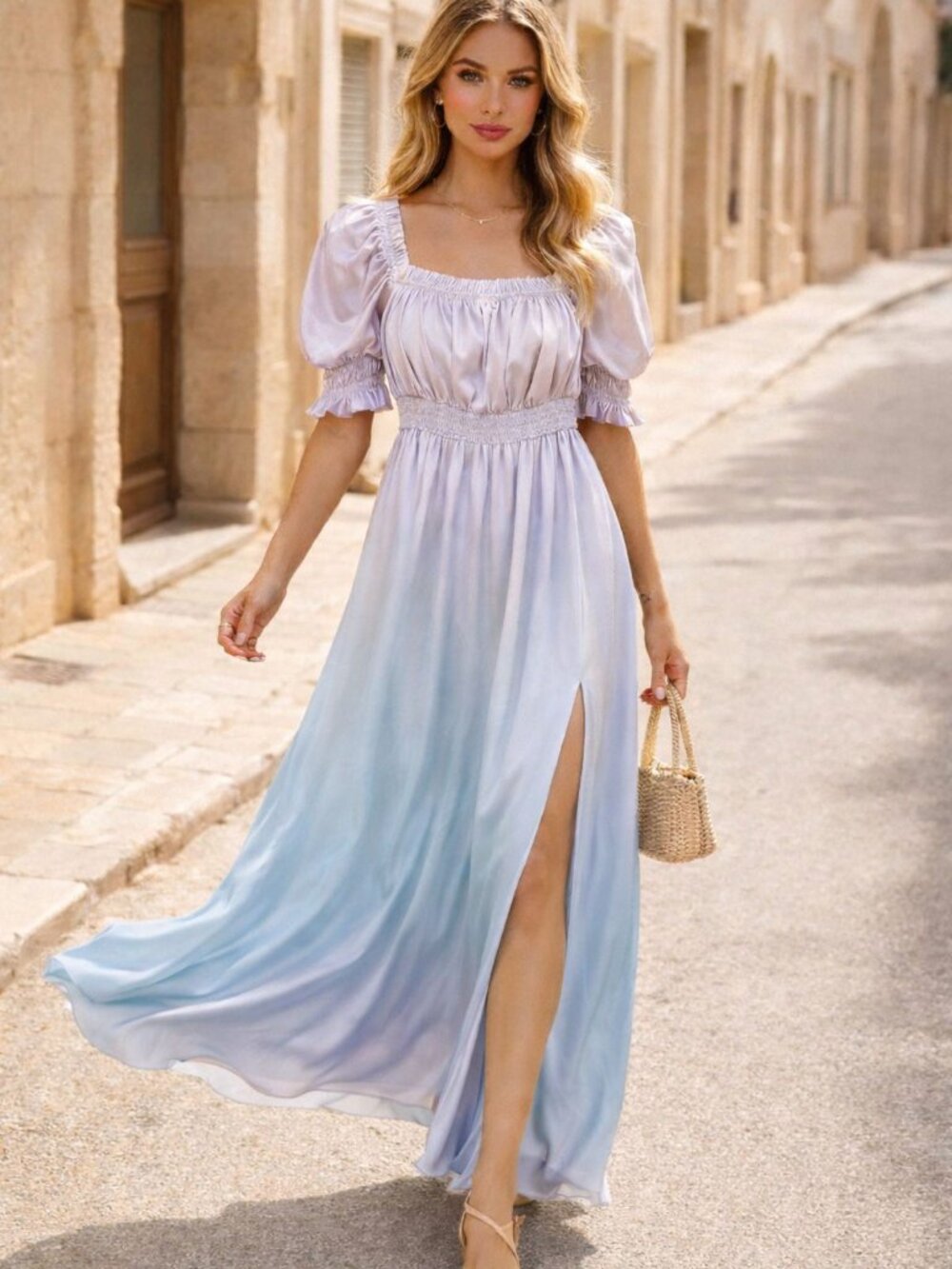 Especia Women's Lavender Ombre Puff Sleeve Maxi Dress Size Medium 38342